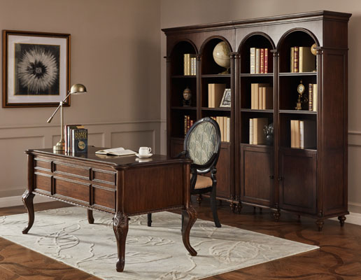 Solid walnut wood furniture with genuine leather sofa