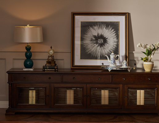 Solid walnut wood furniture with genuine leather sofa